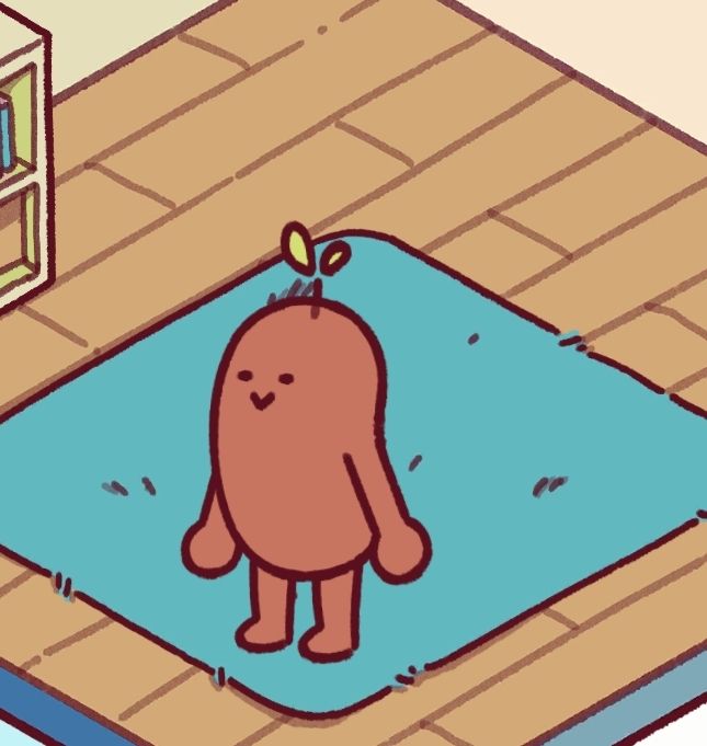 A brown bean named Loki standing on a teal rug.