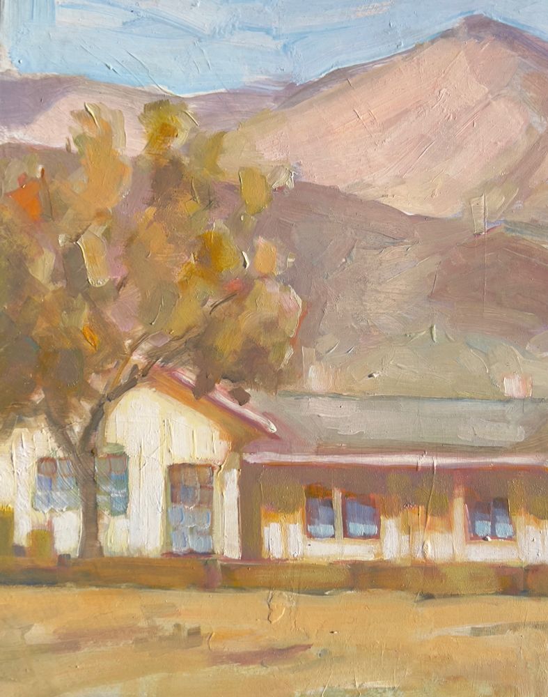 A ranch house plein air painting of old California 