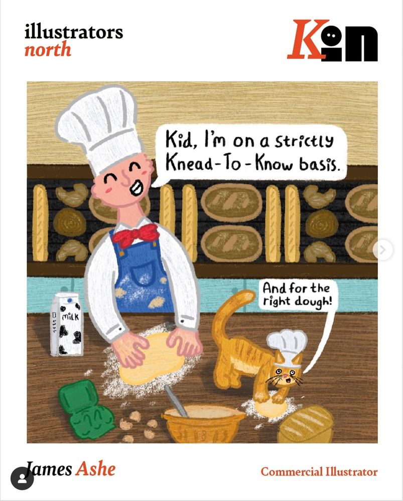 screenshot of james' 'knead to know' baker illustration