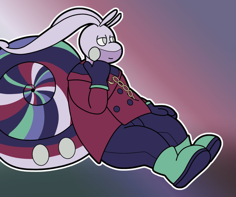 A Hisuian Goodra with a patterned shell sitting and thinking