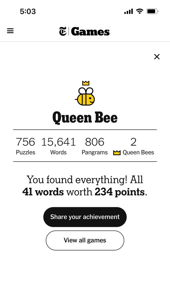 I got Queen Bee on today’s Spelling Bee