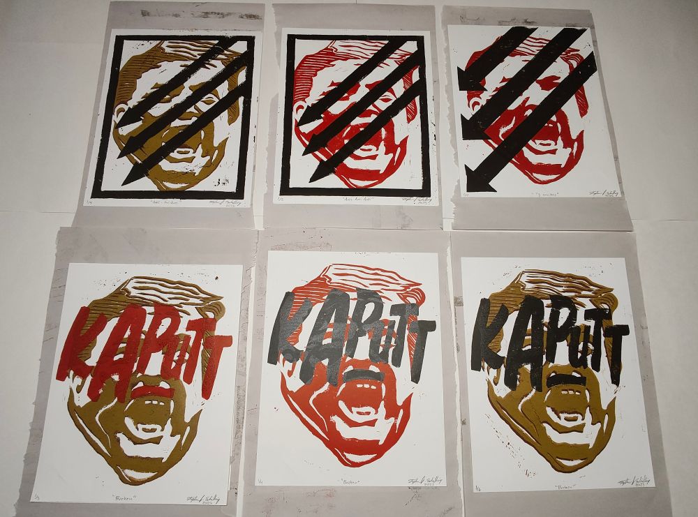 Collage of anti-Trump linocut block prints.

https://themerckxproject.etsy.com