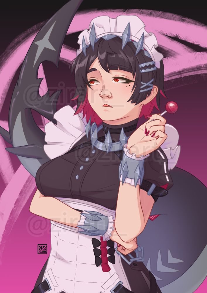 Fanart of Ellen Joe from ZZZ eating lollipop