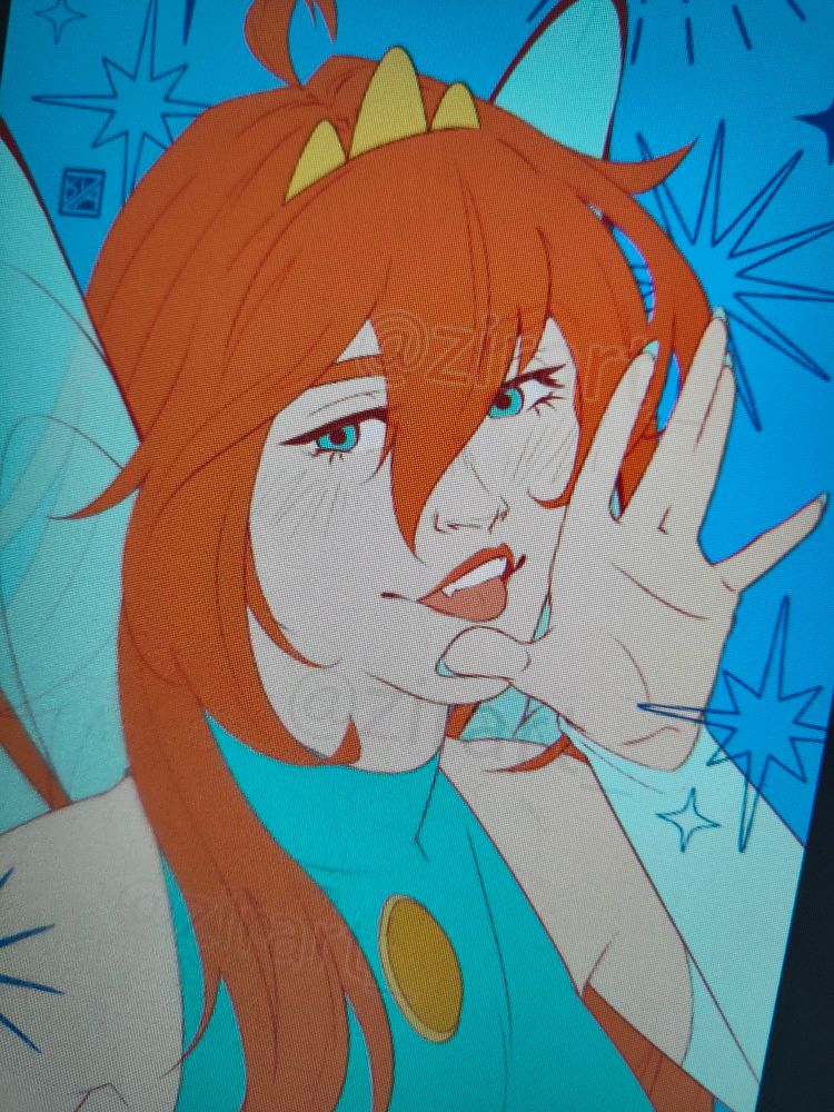 wip (proceso) del fanart de bloom en formato photocard
