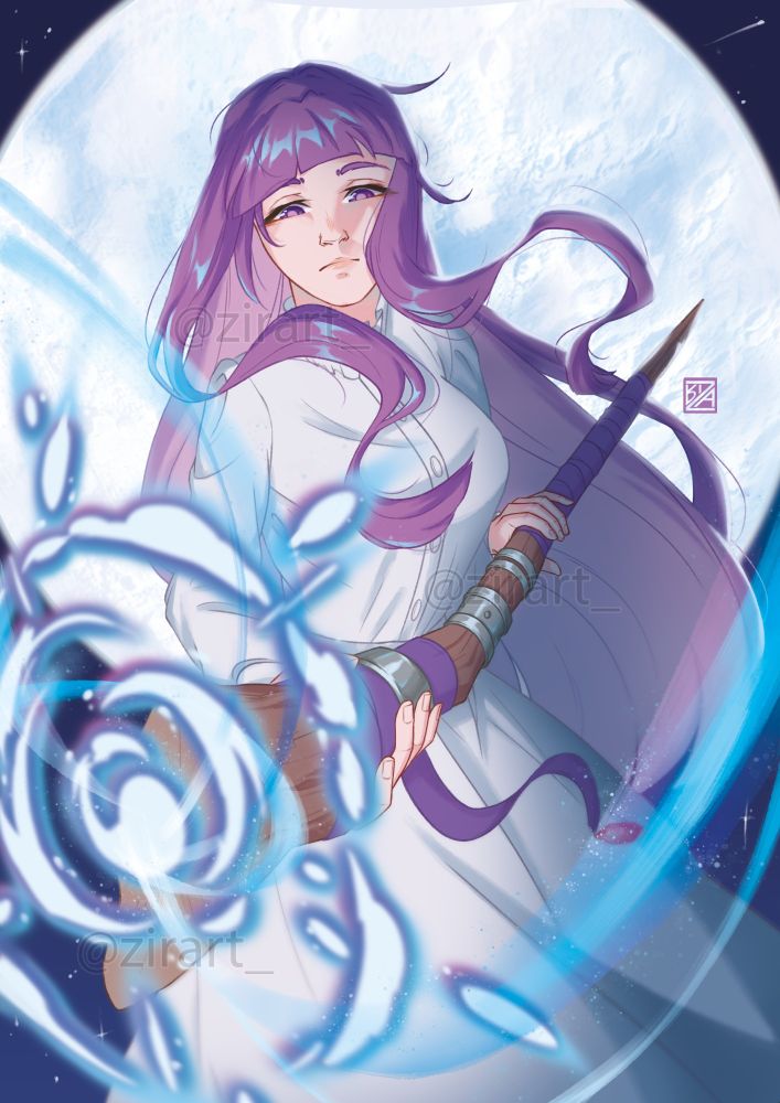 Fanart de la guapísima, talentosa y brillante Fern del anime Sousou no Frieren, lanzando Zoltraak!