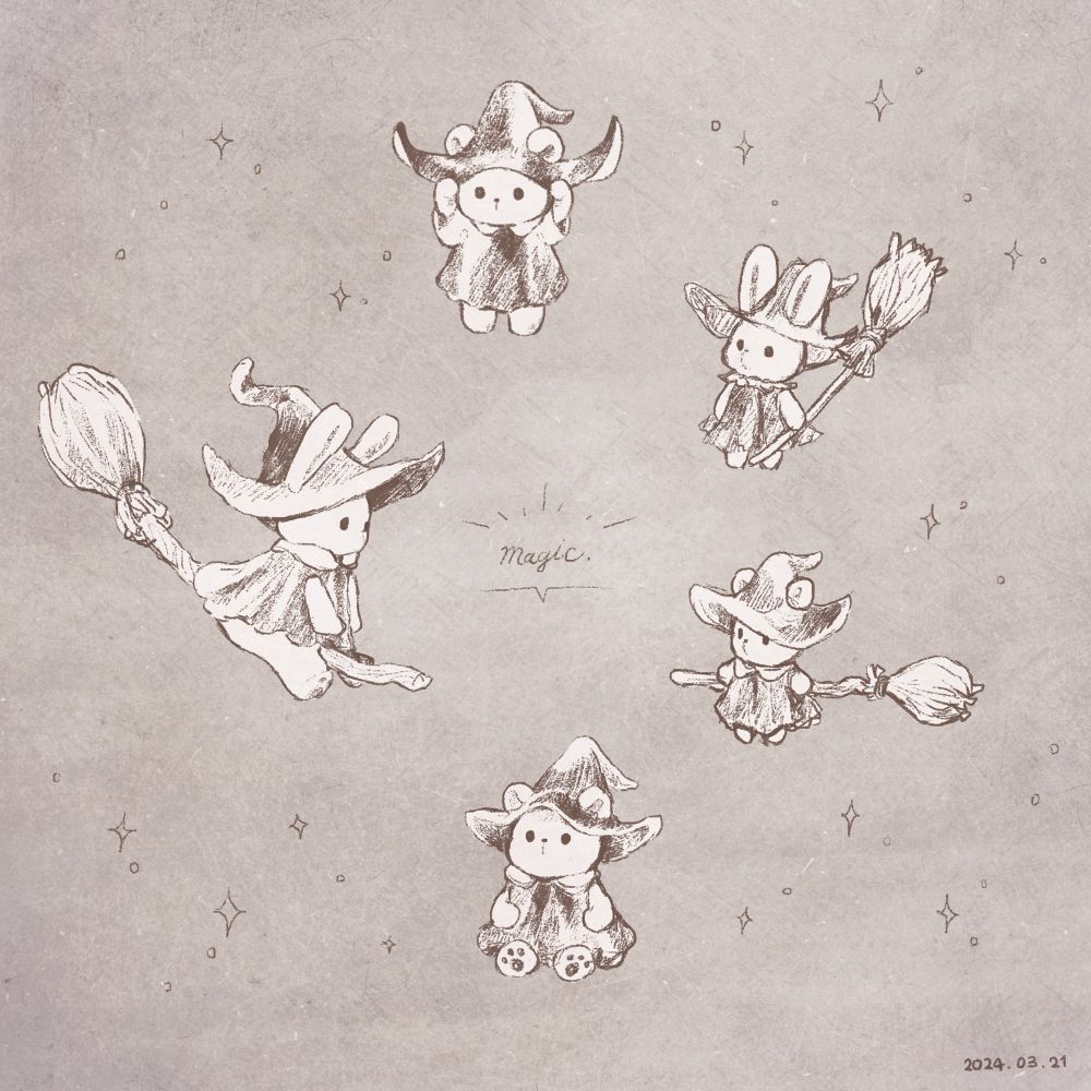 魔法使いのくまとうさぎのぬいぐるみの絵
Wizard bear and rabbit stuffed animals
illustration