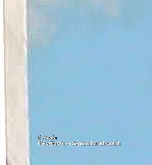 Al Qaeda's stunning sophomore release, "The Attacks of September Eleventh" (2001), album cover downloaded from pitchfork dot com original post, that's why it's all crispy fried