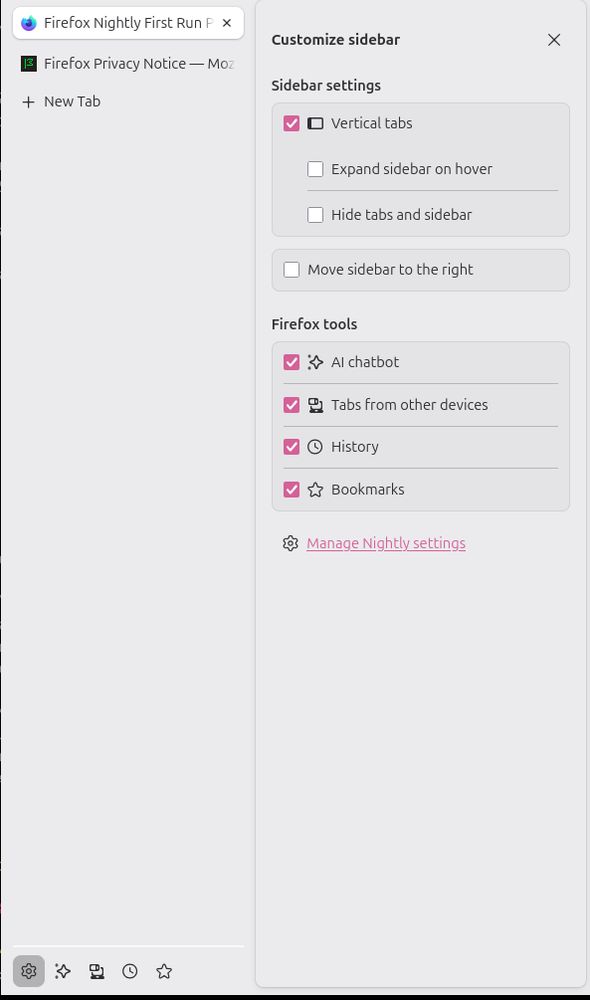 Sidebar settings where you can disable extensions