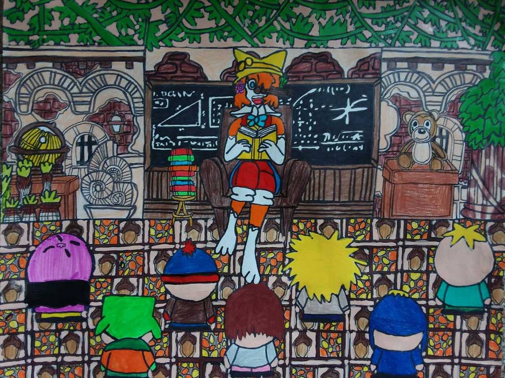 This is a Thanksgiving request from @PinocchioYT for wanting her coyote Pinocchio OC Daphne involving with fairy tale stories time and with some special guests to make it extra special for her featuring the South Park kids, also a huge thank you too @PinocchioYT for allowing permission for me to draw her OC also shout out goes to her for the idea and request.