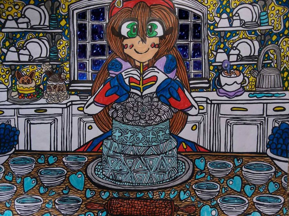 This is a birthday gift to my friend @ksuniverse and to make his birthday with something extra, I decided to draw Iris from Mega Man X baking a blue cake that is made with a lot of love and care for @ksuniverse while wishing him a happy birthday.

Happy Birthday @ksuniverse I hope you have a best Birthday of this year.