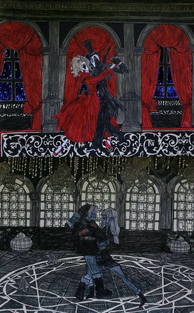 This is a Halloween request from Anonymous from Tumblr for wanting two of ship arts, one containing Dark Link x Dark Zelda as for the second one Bloody Mary and Jack the Ripper from IDV dancing in the fancy castle with large windows to make it beautiful.

Shout out goes to Anonymous from Tumblr for the idea and request.