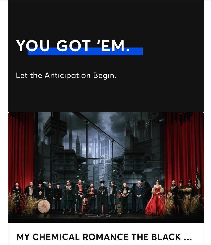 screenshot of a ticketmaster announcement that I have tickets to MCR