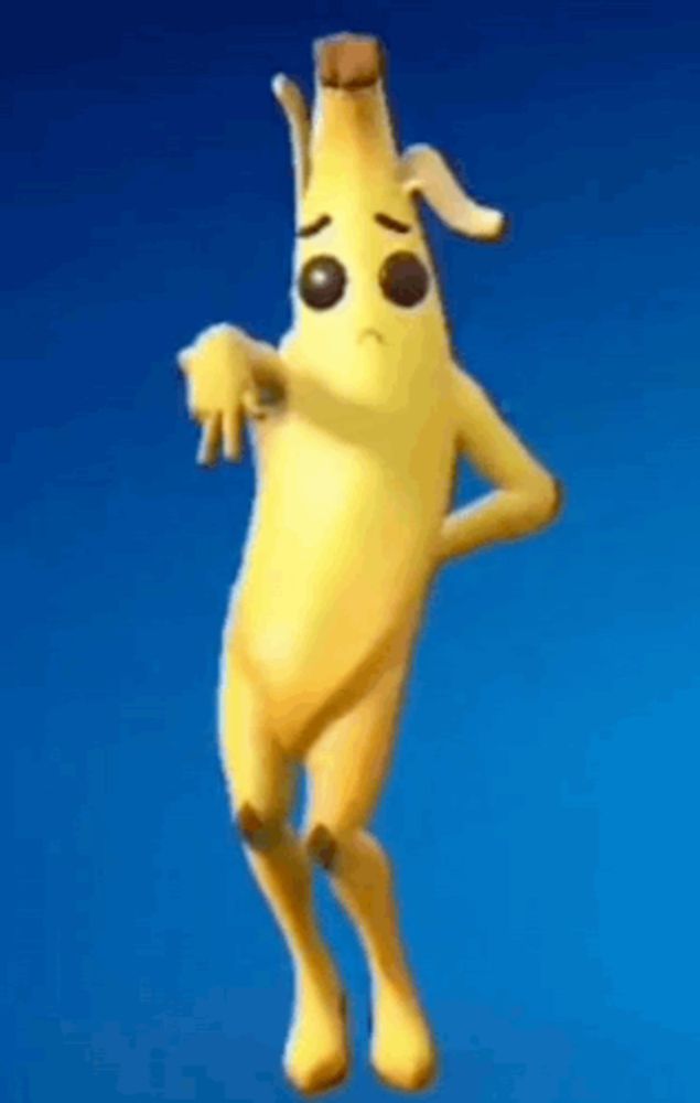 a cartoon banana is dancing in front of a blue sky .