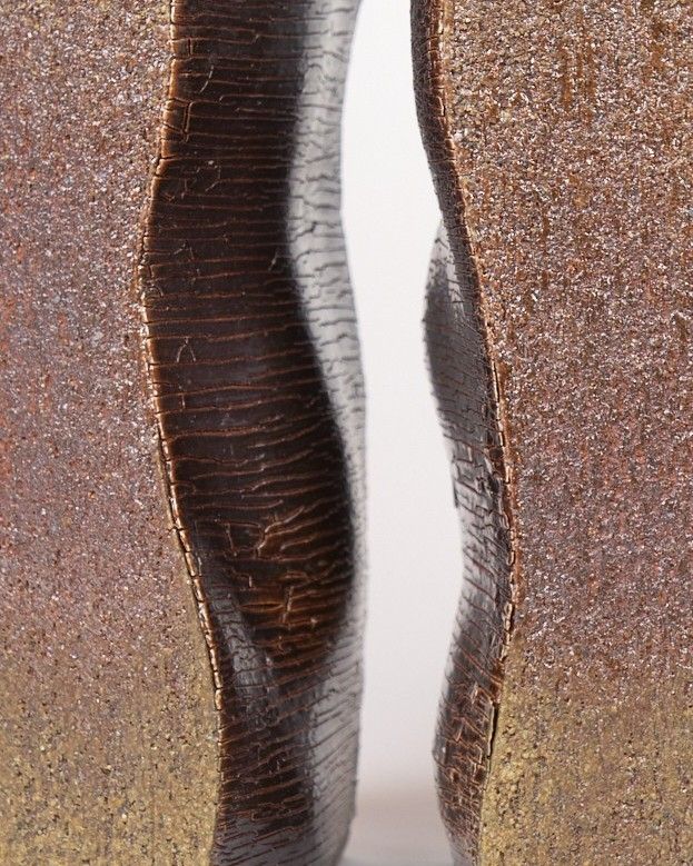 Detail of inside surface. Cracking and peeling of the applied slip was not intended but gives a really nice effect.