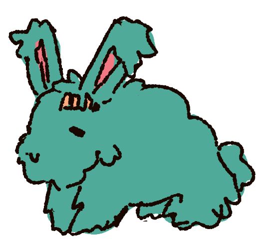 A teal angora rabbit.