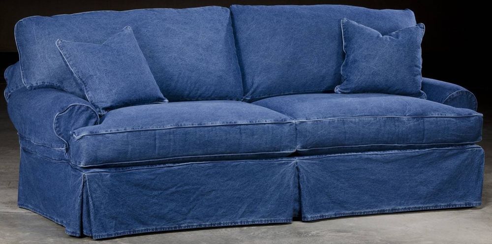 a blue denim couch