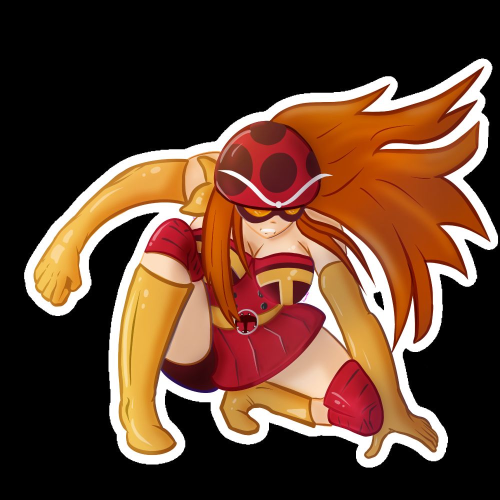 'Tackle' from 'Tojima Wants to Be a Kamen Rider' crouching in battle. Digital art.