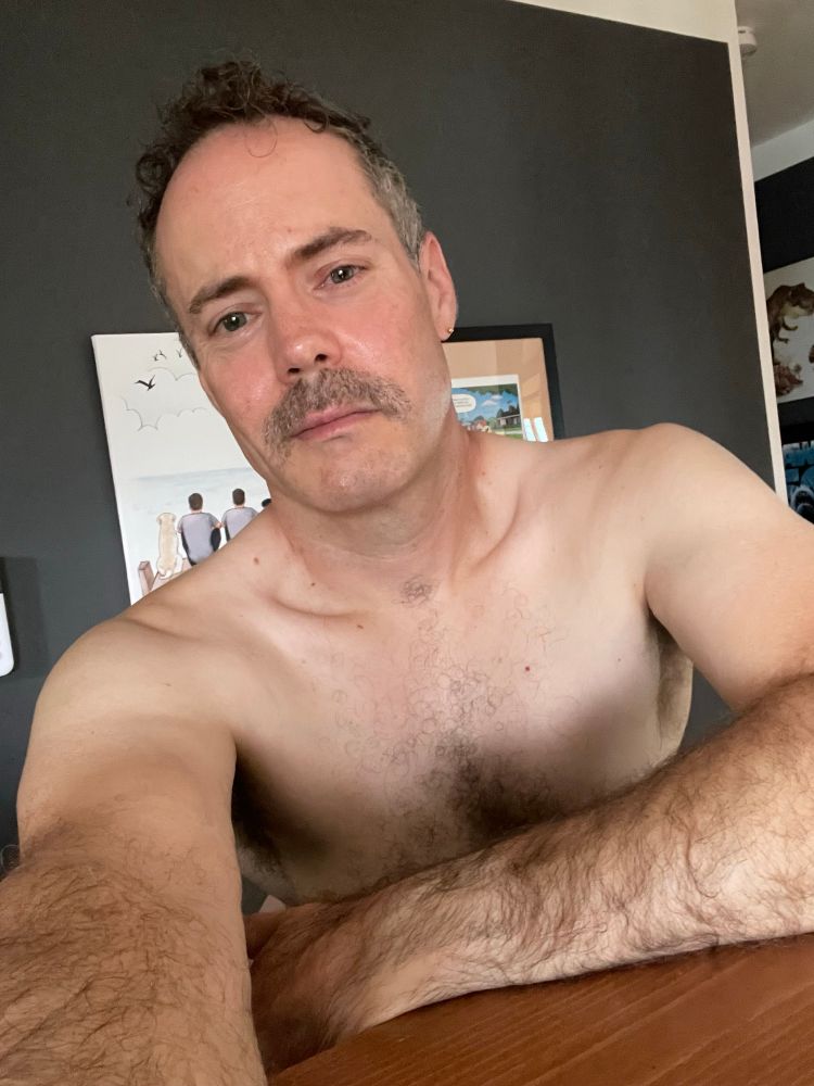 Me, a white male, shirtless and furry