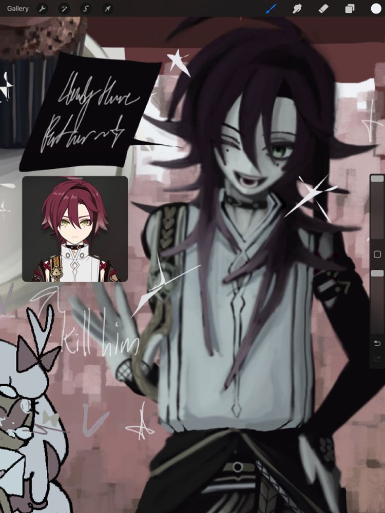 heizou greets “howdy there partner~✨”
arrow pointing at his in-game headshot says kill him