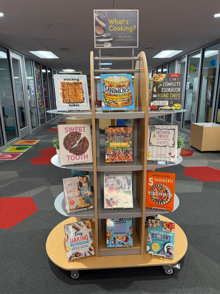 A book display of cookbooks 