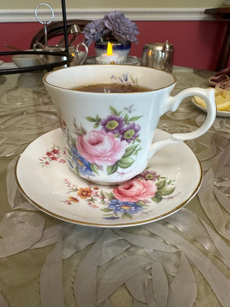 A china teacup full of tea 