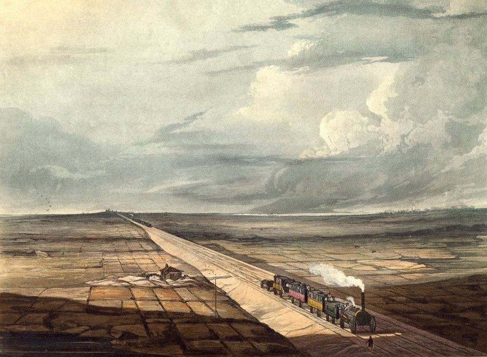 Joseph Locke, respected English civil engineer & railway pioneer, born #OTD 1805, master of challenging terrain, known for direct ‘up and over’ routes with steep gradients & no tunnels.
Portrait Sir F Grant 1860 | View of railway across Chat Moss TT Bury 1831
Library of Institution of Civil Engineers 
