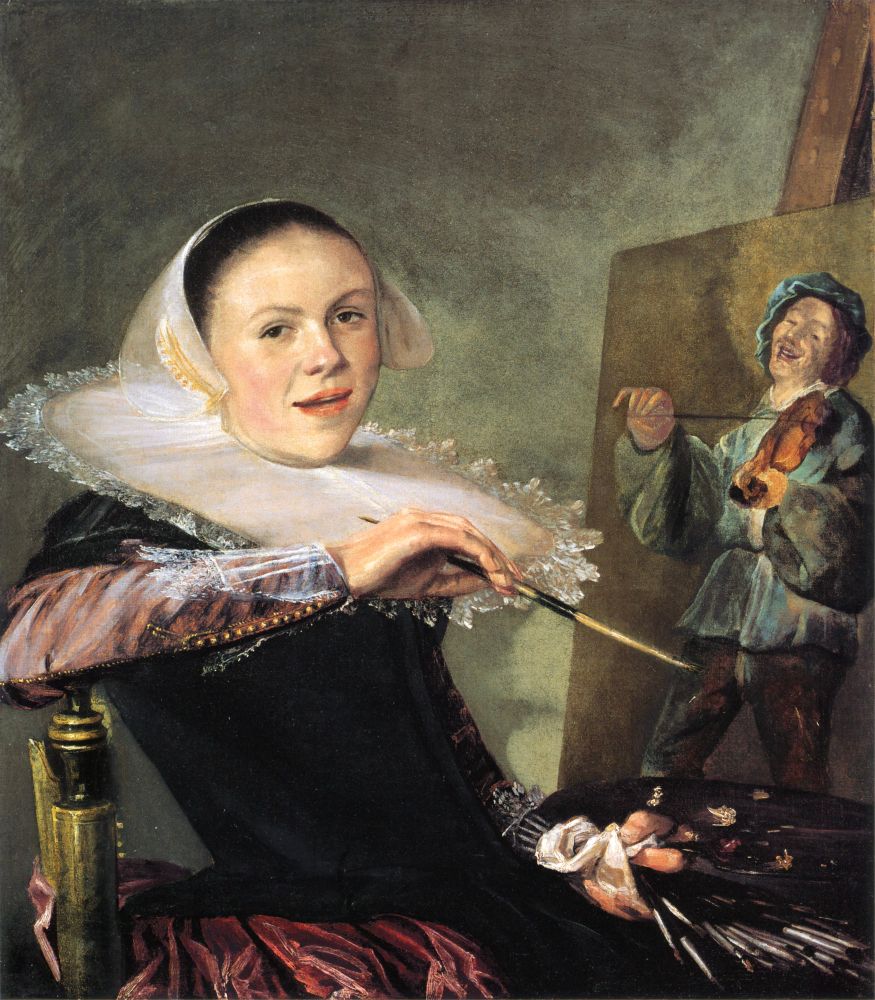 Art in art: self-portrait painting the fiddler of her work Merry Company, 1633, by Judith Leyster, Dutch artist, one of first women artists admitted to Haarlem painters’ guild, baptised #OTD 1609; many of her works were later attributed to Frans Hals or Jan Molenaer.
National Gallery of Art, Washington DC | Private Collection