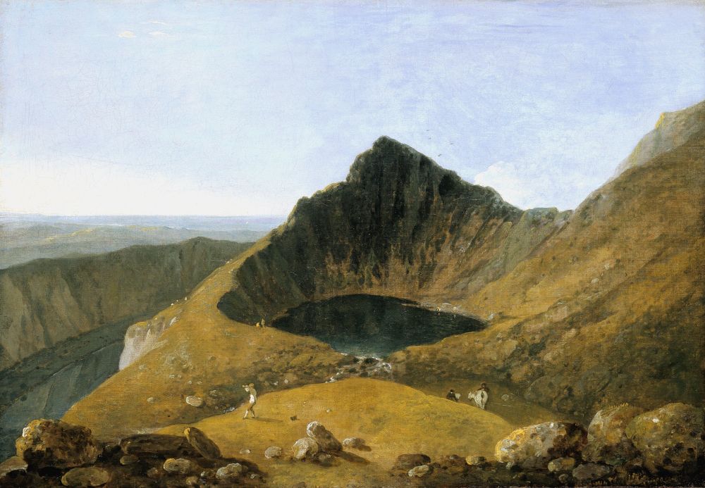 Llyn-y-Cau, lake near summit of Cader Idris, North Wales, oil on canvas, 1774﻿, by ‘the Welsh Claude’, Richard Wilson, born #OTD 1714; inspired by travel to Italy & Claude Lorraine’s landscapes, he returned to Wales to paint sublime scenery; later influenced Constable, Crome & Turner.
Tate Britain