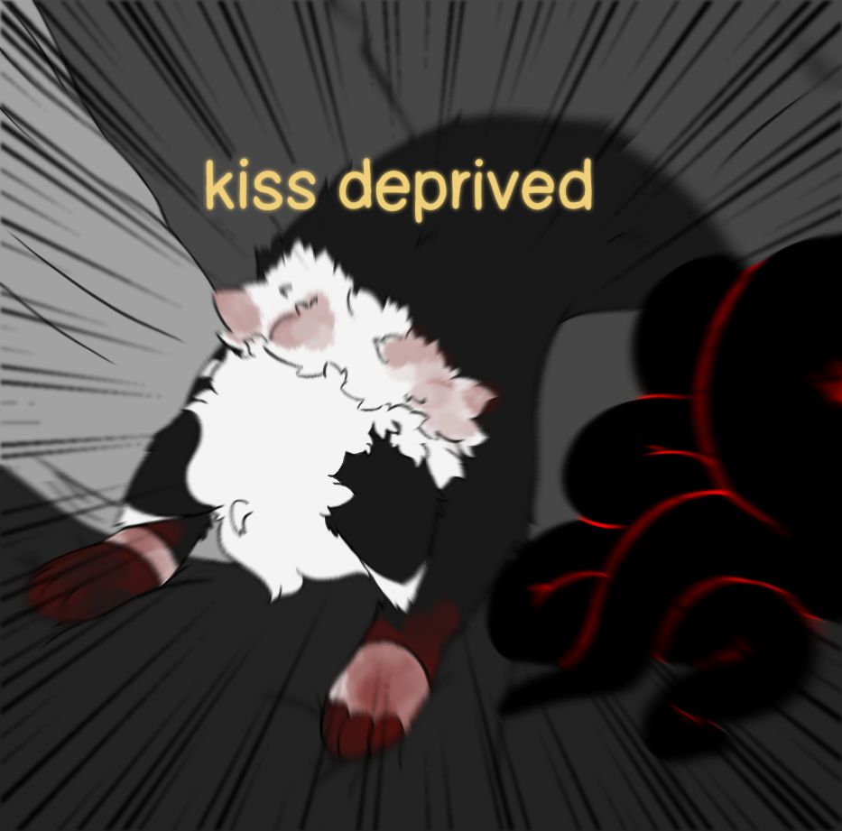 prince, draped over an object (along with a small pile of tentacles), the words "kiss deprived" at the top of the image