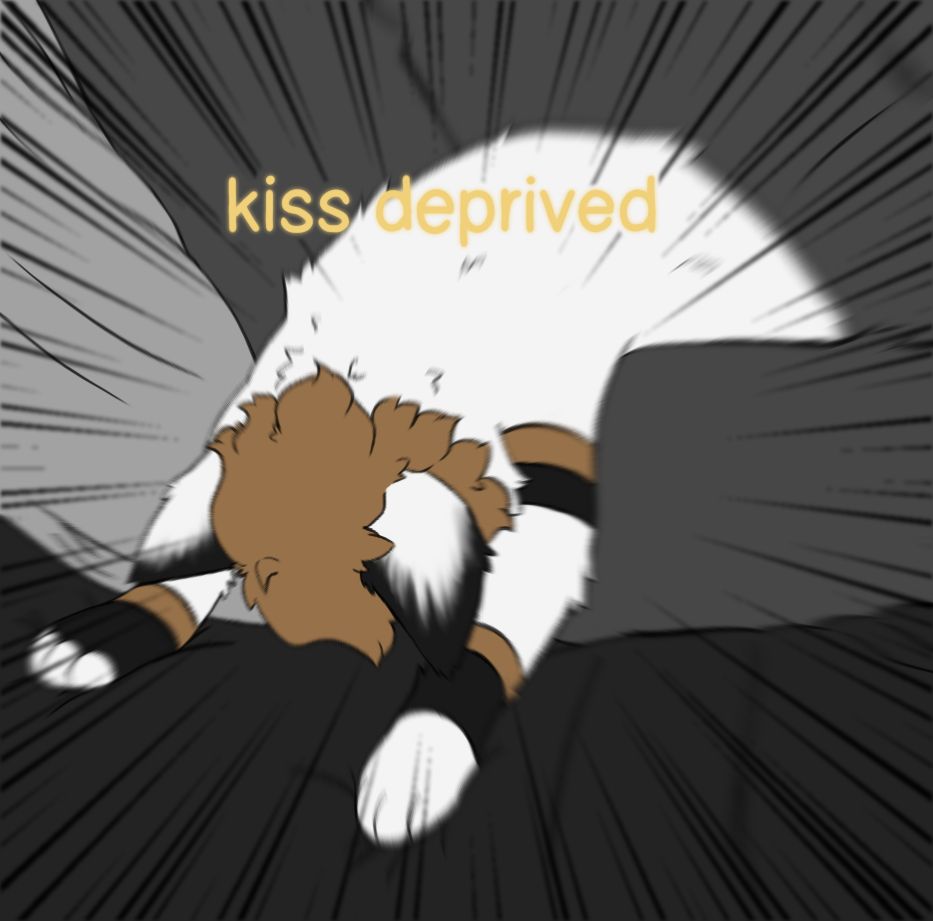 geo, draped over an object, the words "kiss deprived" at the top of the image