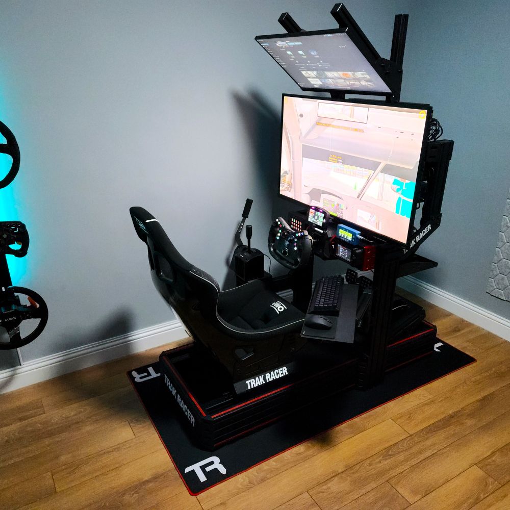 A front facing picture of my Trak Racer TR160 racing sim cockpit.