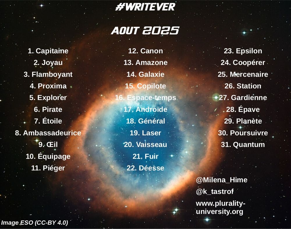 1. Capitaine
2. Joyau
3. Flamboyant
4. Proxima
5. Explorer
6. Pirate
7. Étoile
8. Ambassadeurice
9. Œil
10. Équipage
11. Piéger
12. Canon
13. Amazone
14. Galaxie 
15. Copilote
16. Espace-temps
17. Androïde
18. Général
19. Laser
20. Vaisseau
21. Fuir
22. Déesse
23. Epsilon
24. Coopérer
25. Mercenaire
26. Station
27. Gardienne
28. Épave
29. Planète
30. Poursuivre
31. Quantum 
