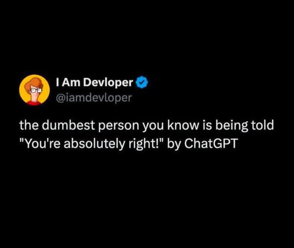 the dumbest person you know is being told "You're absolutely right!" by ChatGPT