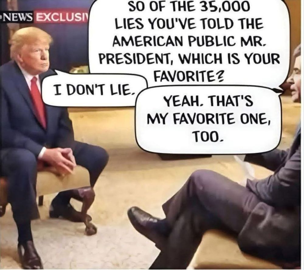 Cartoon about Trump's favorite lies:  He says he doesn't lie.  That's everyone's favorite lie.