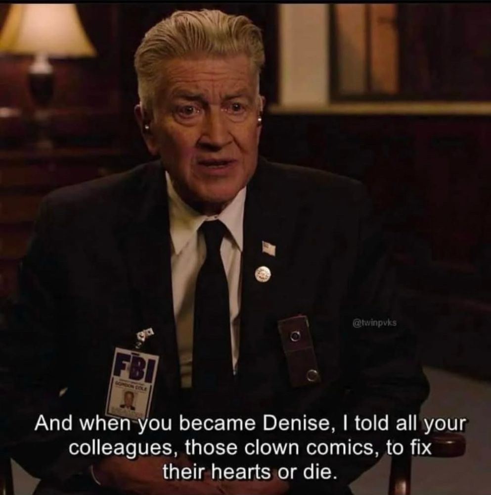 David Lynch in Twin Peaks the Return as FBI Deputy Director Gordon Cole speaking to Trans Agent Denise Bryan.