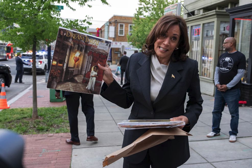 Image macro of Kamala Harris holding the album Images and Words by Dream Theater