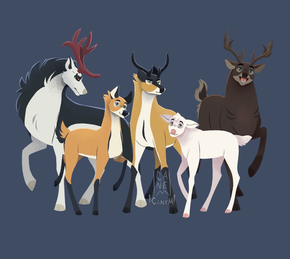 Fanart of Nero, Runi, Kasko, Boneslav and Usma from the webcomic Golden Shrike.
