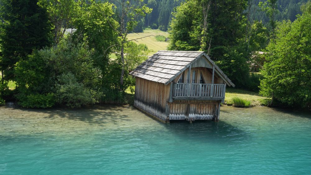 Bootshütte am Seeufer
Sonnenschein
Licht und Schatten im Grün der Bäume und Sträucher