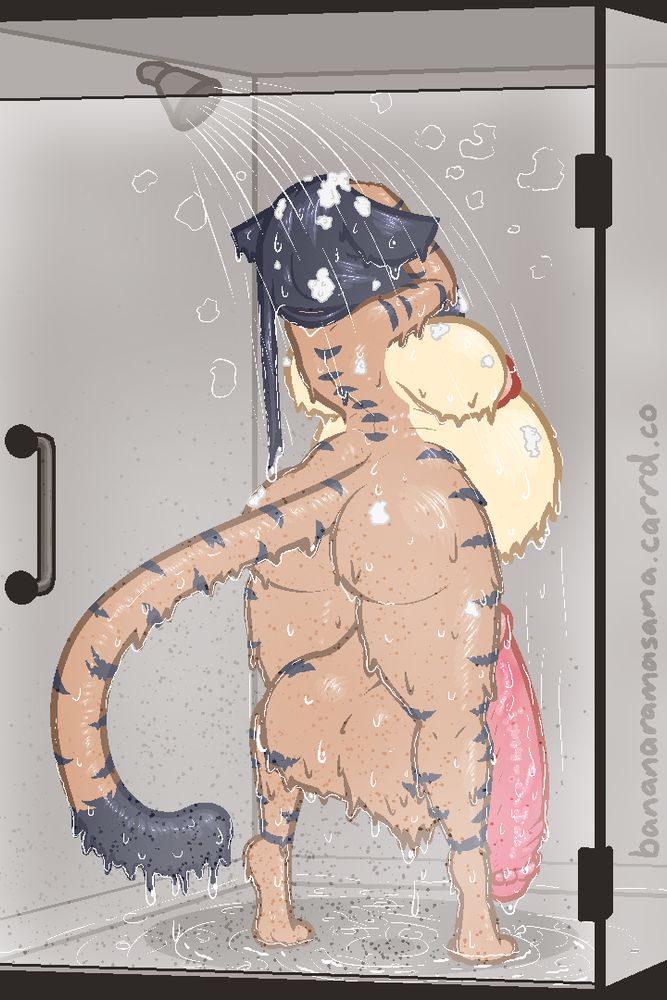 Pregnant Julia in the shower from behind