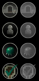 Images for four Steam achievements, with both active and inactive states represented.