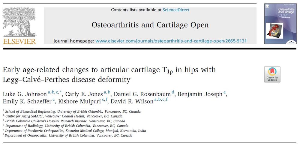 Title page and author list for the article "Early age-related changes to articular cartilage T1ρ in hips with Legg-Calvé-Perthes disease deformity"