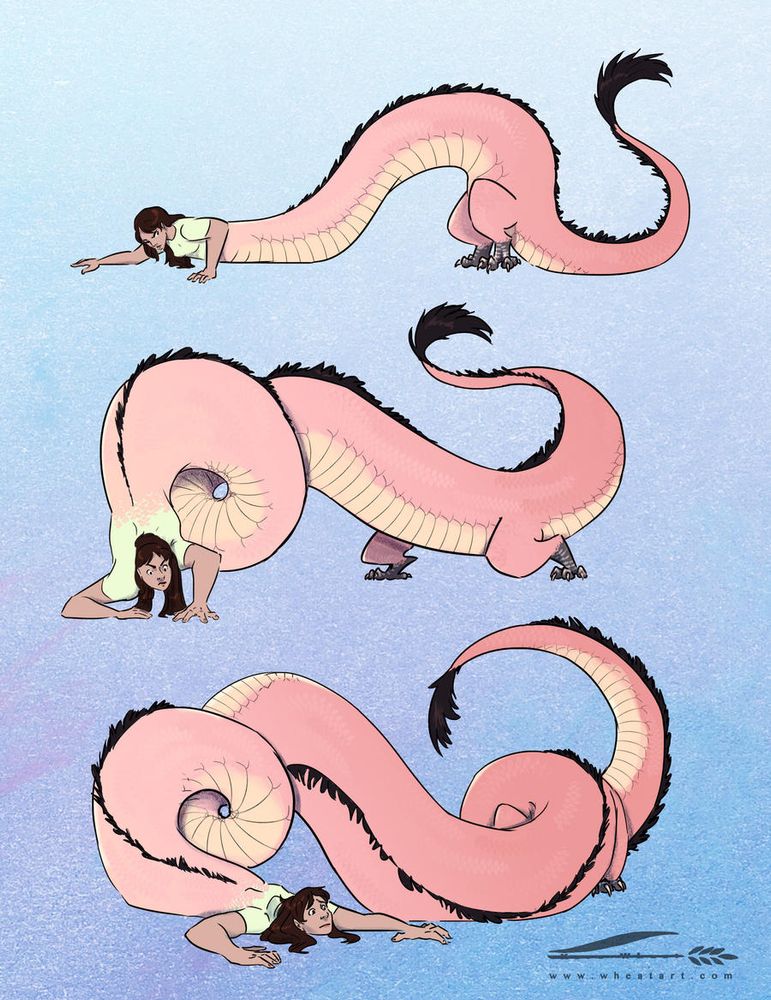 The girl gets flustered as the torso continues growing and spiraling