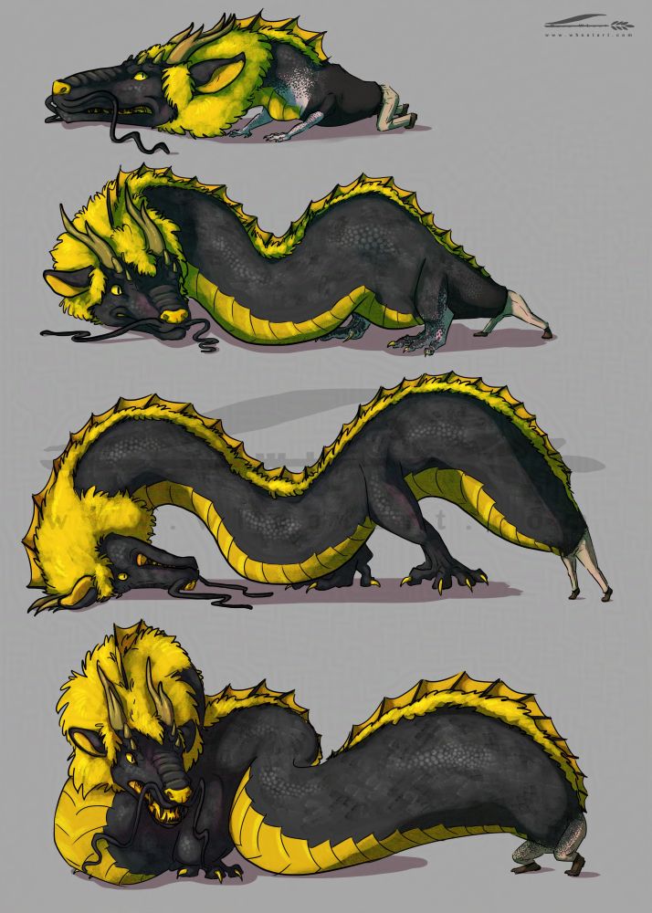 The comic continues as the dragon head adds a dragon neck and body, all stretching out from the legs, longer and longer