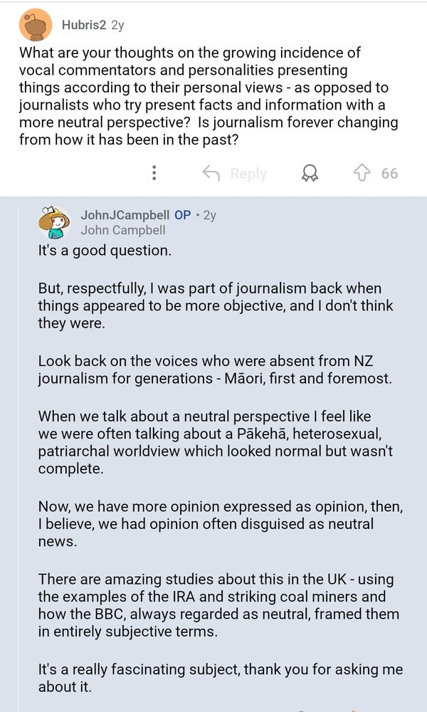 John Campbell arguing that newsrooms of old gave the pretense of objectivity while excluding many voices and reflecting only one, primarily white, male, point of view 