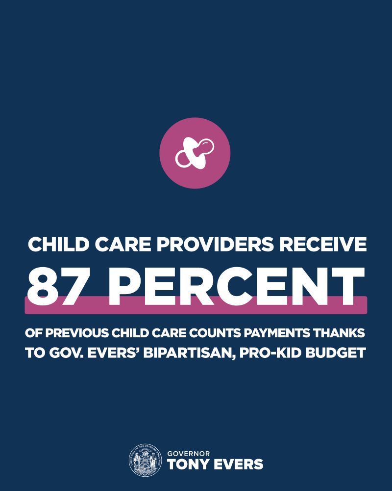 Child Care Providers Receive 97 Percent of Previous Child Care Counts Payments Thanks to Gov. Evers’ Bipartisan, Pro-kid Budget