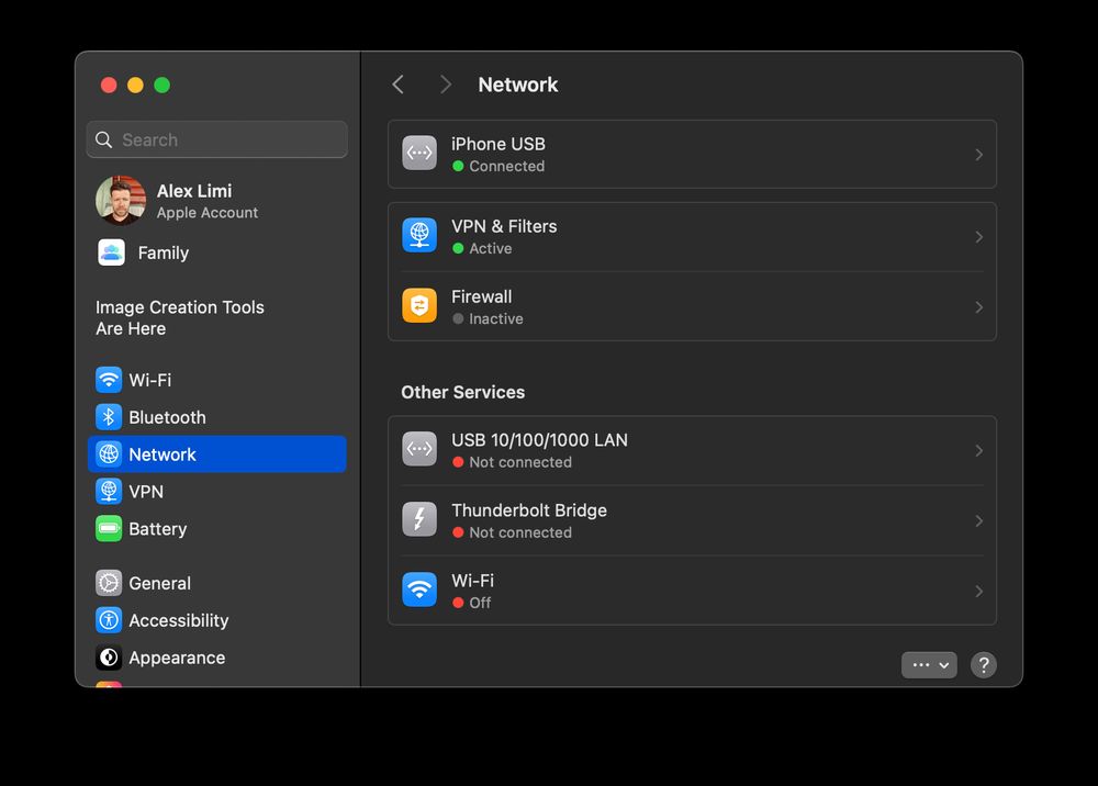System Settings showing “iPhone USB” 
