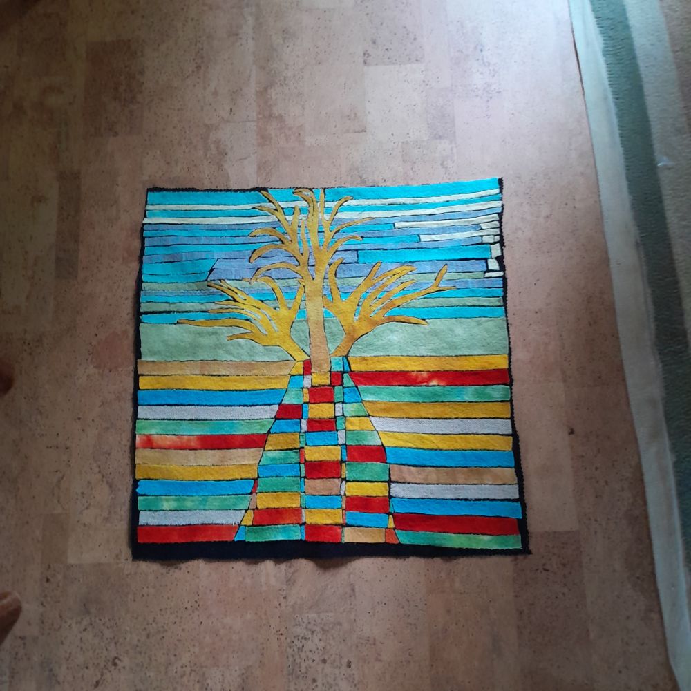 Rug wool art picture using tonal colour values currently on exhibition at the Ganonoque Art Gallery.