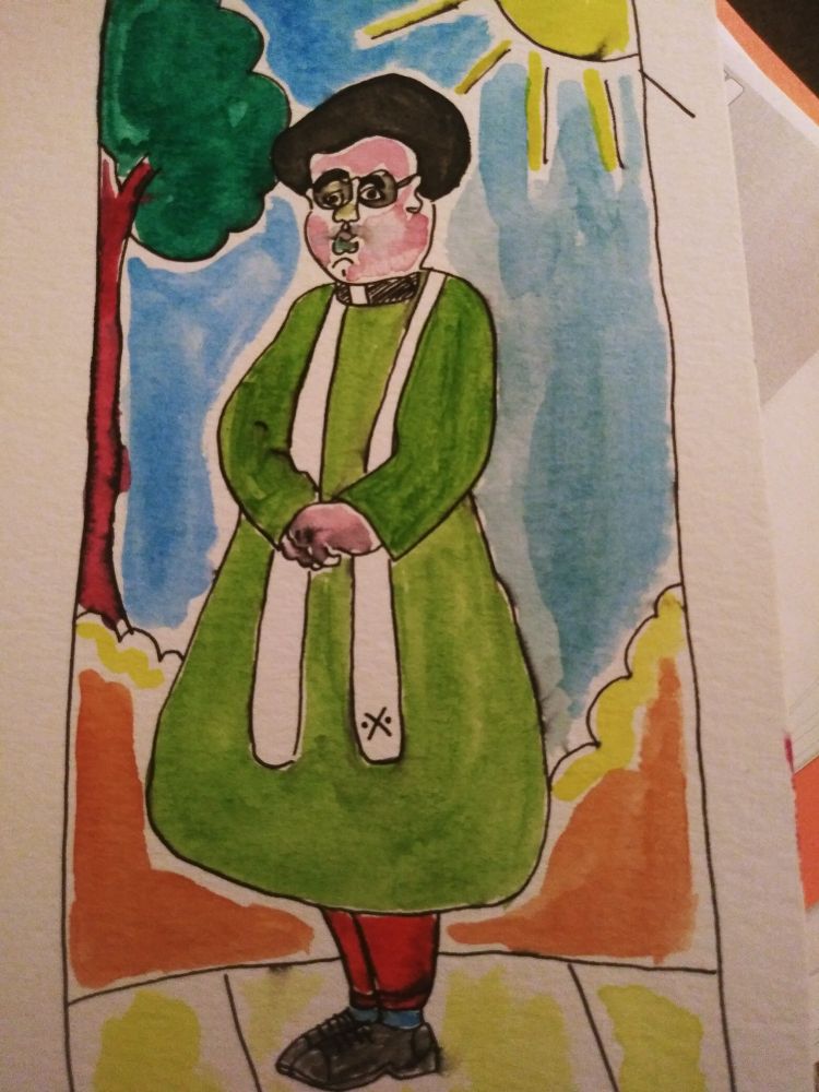 Pius male reverend standing near a park on a sunny day.