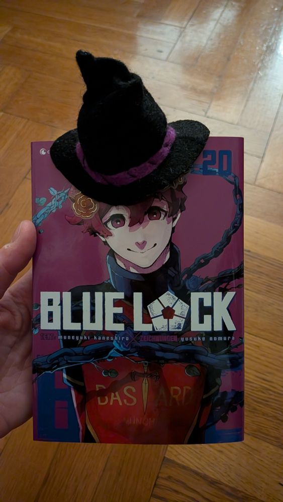 I put the little felt hat I made for my Ness plushie on the vol 20 manga with Alexis' cover and the size is just perfect for it