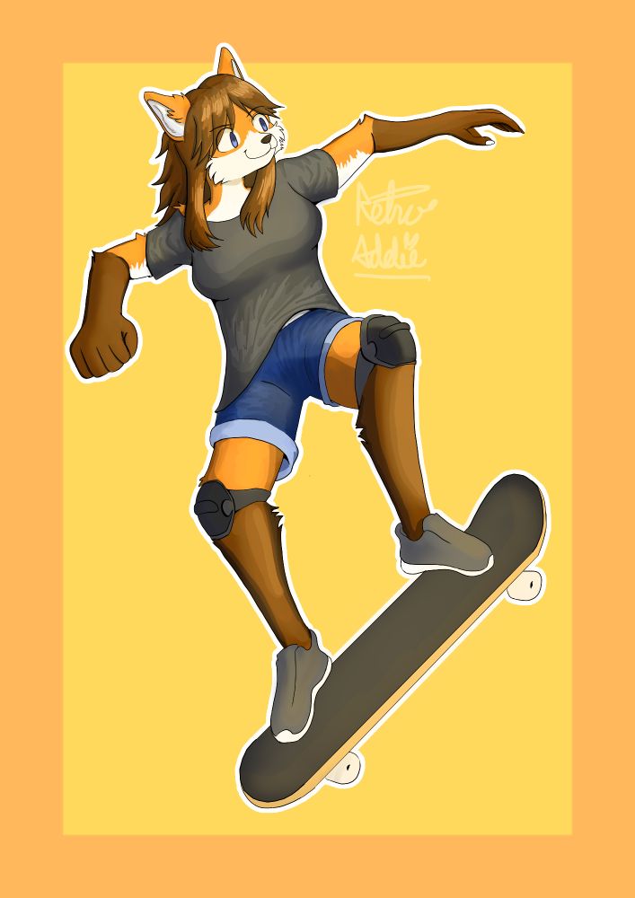 Fox girl rides a skateboard